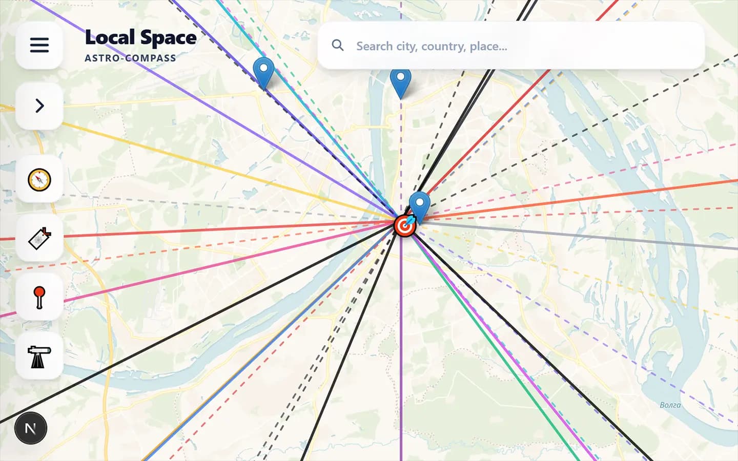 Интерфейс астрологии локального пространства Local Space AstroGuido